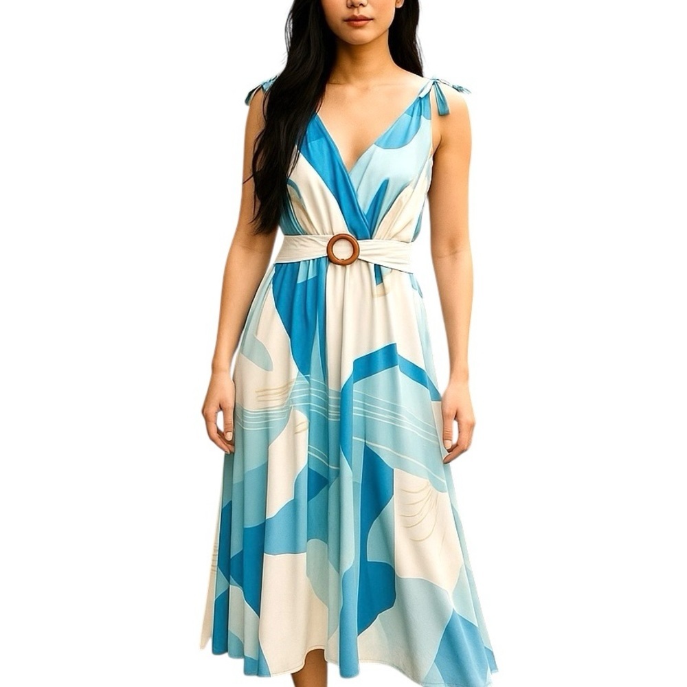CBR    (Chic Boutique Rose ) Print Detailed Summer Dress. Multi Colors. Sz L